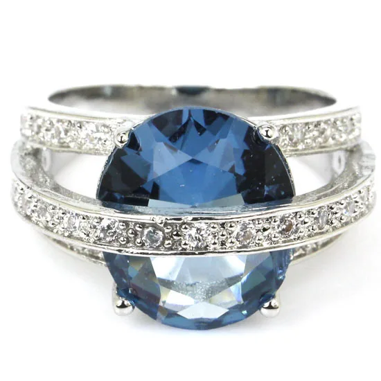 

925 SOLID STERLING SILVER Ring Eye Catching Green Tsavorite Garnet London Blue Topaz Rich Blue Aquamarine CZ Woman's Wedding