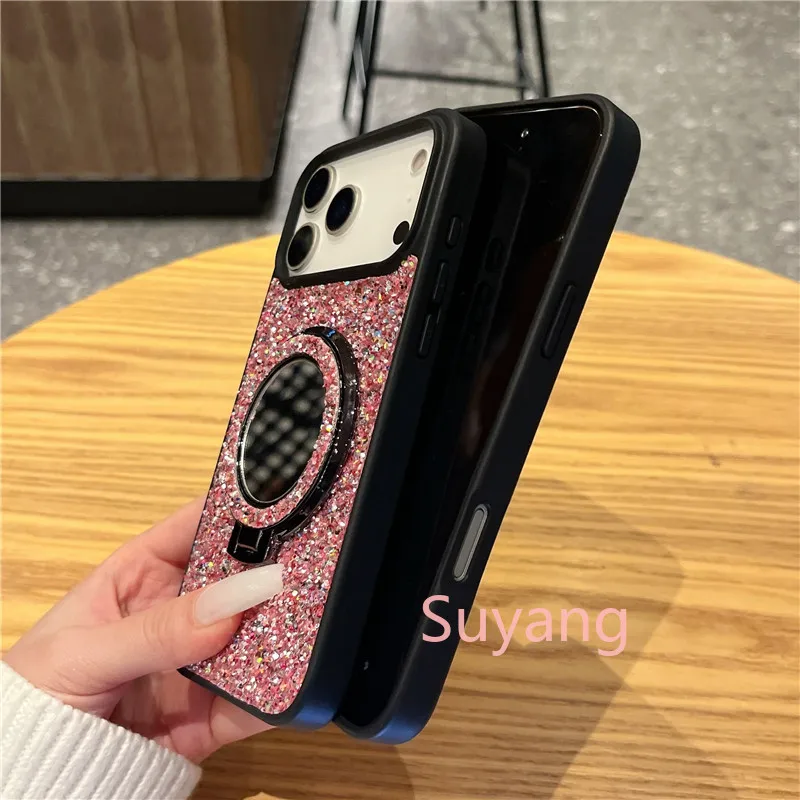 Glitter Magnetic Phone Case For Google Pixel With Makeup Mirror_voghion.com
