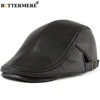 BUTTERMERE Men Beret Hat Real Leather Flat Cap Sheepskin Autumn Winter Male Brown Adjustable High Quality  Mens Beret Caps 2