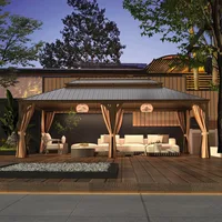 14'x24' Hardtop Gazebo,Galvanized Steel Double Roof Gazebos with Aluminum Frame, Permanent Metal Pavilion, Gazebos 1