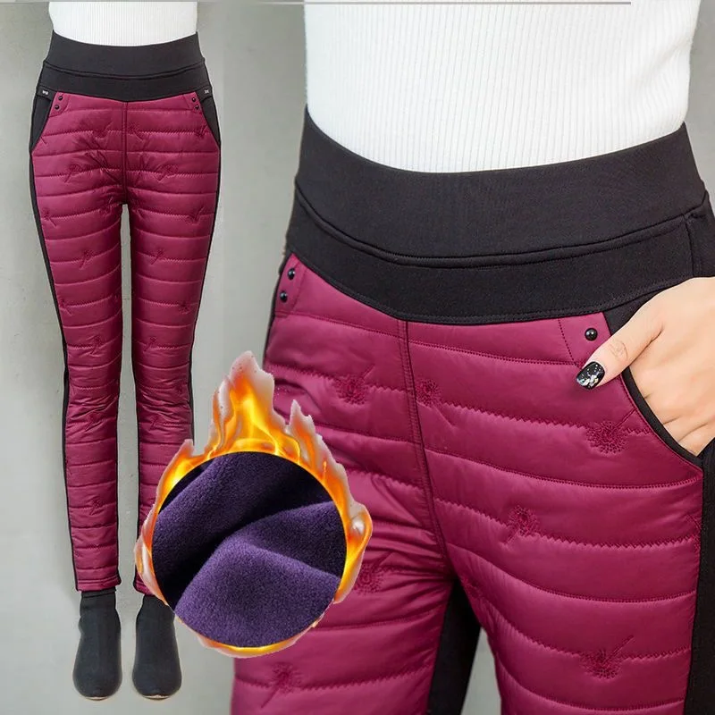 パンツ MOTHER Stretch cotton trouser with embroidered monogram Winter Embroidery Trousers Women Fashion Down Cotton Warm
