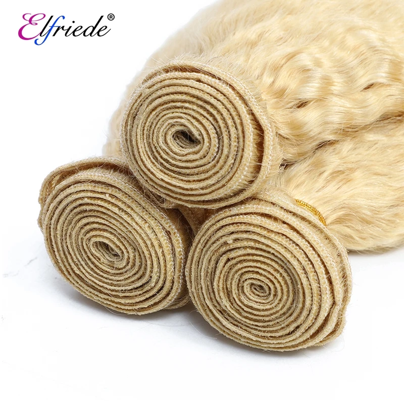 Elfriede #613 Blonde Kinky Straight Human Hair Bundles Human Hair Extensions Remy Weaves 3/4 Bundles Weft