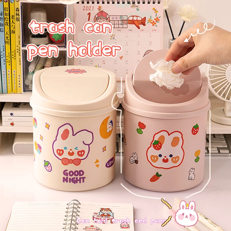 Cute Cartoon Desktop Mini Trash Can Storage Organizer Office School Student Stationery Storag Pen Pencil Holder Desk Garbage Can