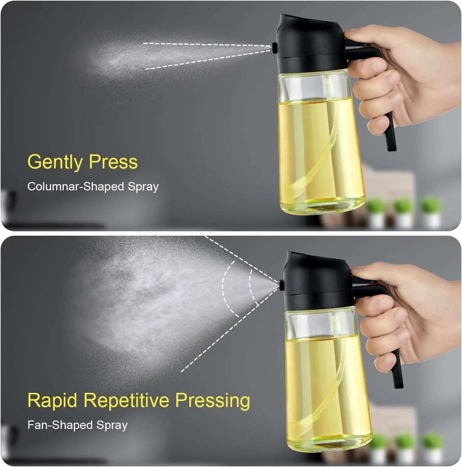 2-In-1 Oil Sprayer oil sprayer oil container 16oz for Cooking Olive Oil Spray Bottle 500ml Plastic Dispenser for Kitchen Barbecue Salad Cooking Baking