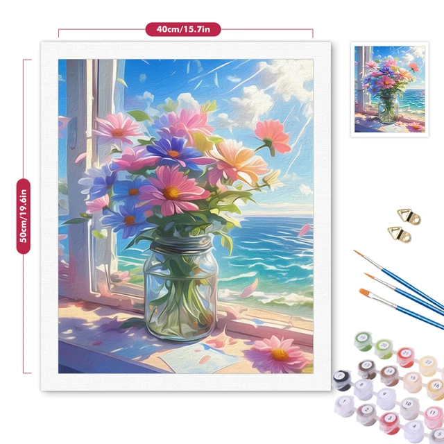 RUOPOTY-Peinture par numéros pour adultes, arrangement de fleurs, décoration de vase, cadre d'art mural, marqueurs de documents modernes, image sur toile, art mural 2