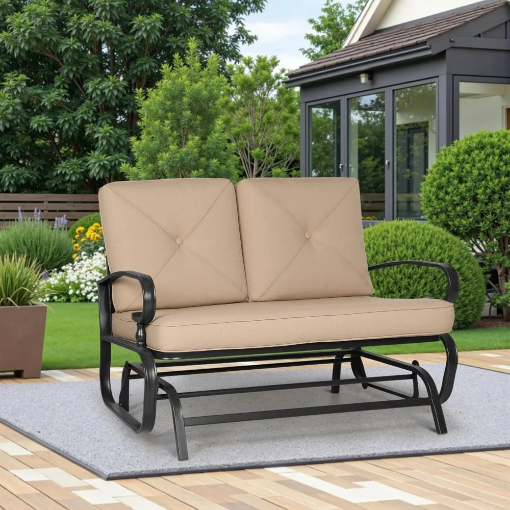 Outdoor Rocking Chair with Cushion Glider Bench for 2 Person, Seating Loveseat Steel Frame for Porch, Patio, Garden 2