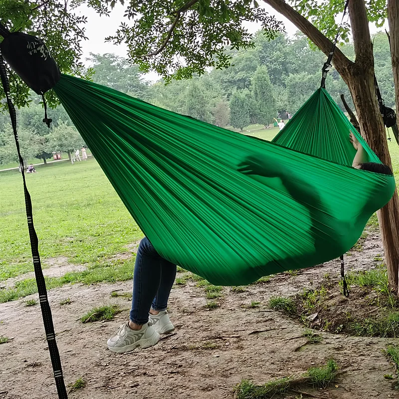 Hamac Double Nylon Parachute - 290x140 Cm - Avec Corde Et Boucles Métal - Léger Et Portable - Pour Camping Ou Jardin