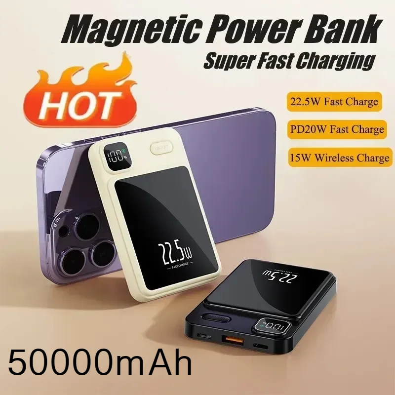 Power Bank Xiaomi 50000mAh Wireless Magnetic Portable Fast Charging External Battery Magsafe Android iPhone 13 14 15 Samsung