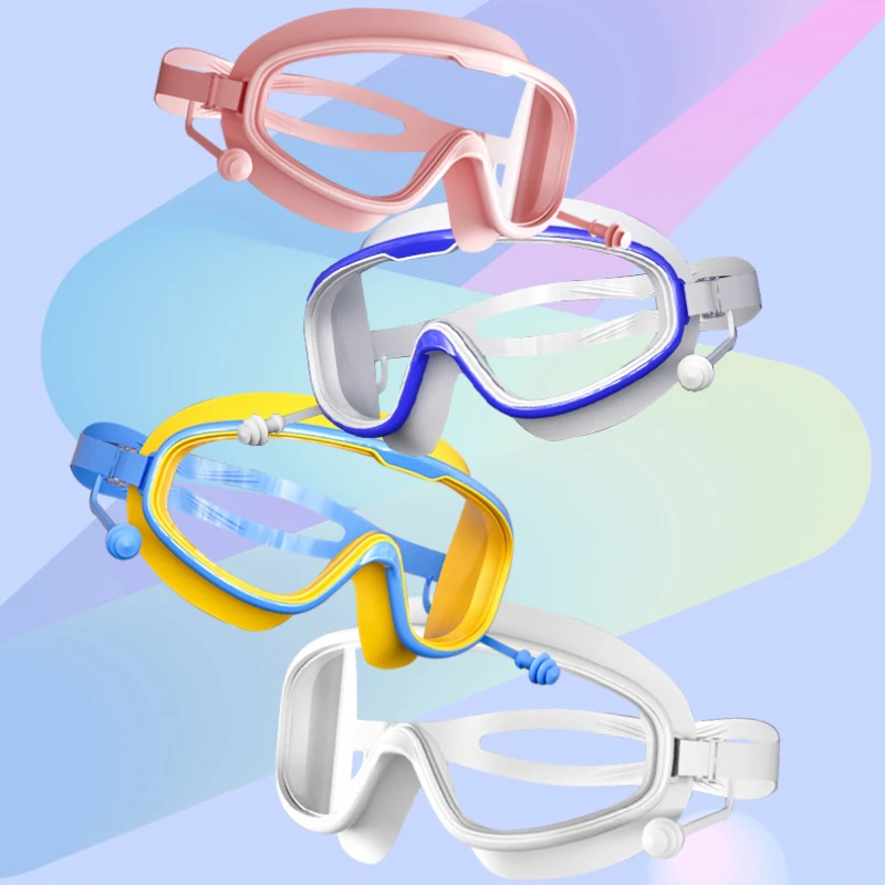 Swimming Goggles Large Frame Earplugs Waterproof Anti-Fog HD Transparent Baby Glasses UV Protection Safe Swimming Goggles swimming goggles