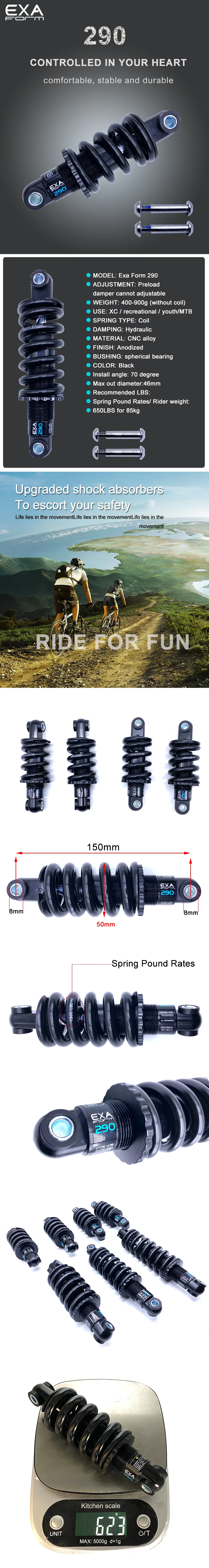 Description Picture 2 of itemEXA Form 290 Bicycle Shock Absorber Rear Shocks 125 150 165 190mm for Downhill CX MTB Moutain Bike Electric Scooter Motorcycle