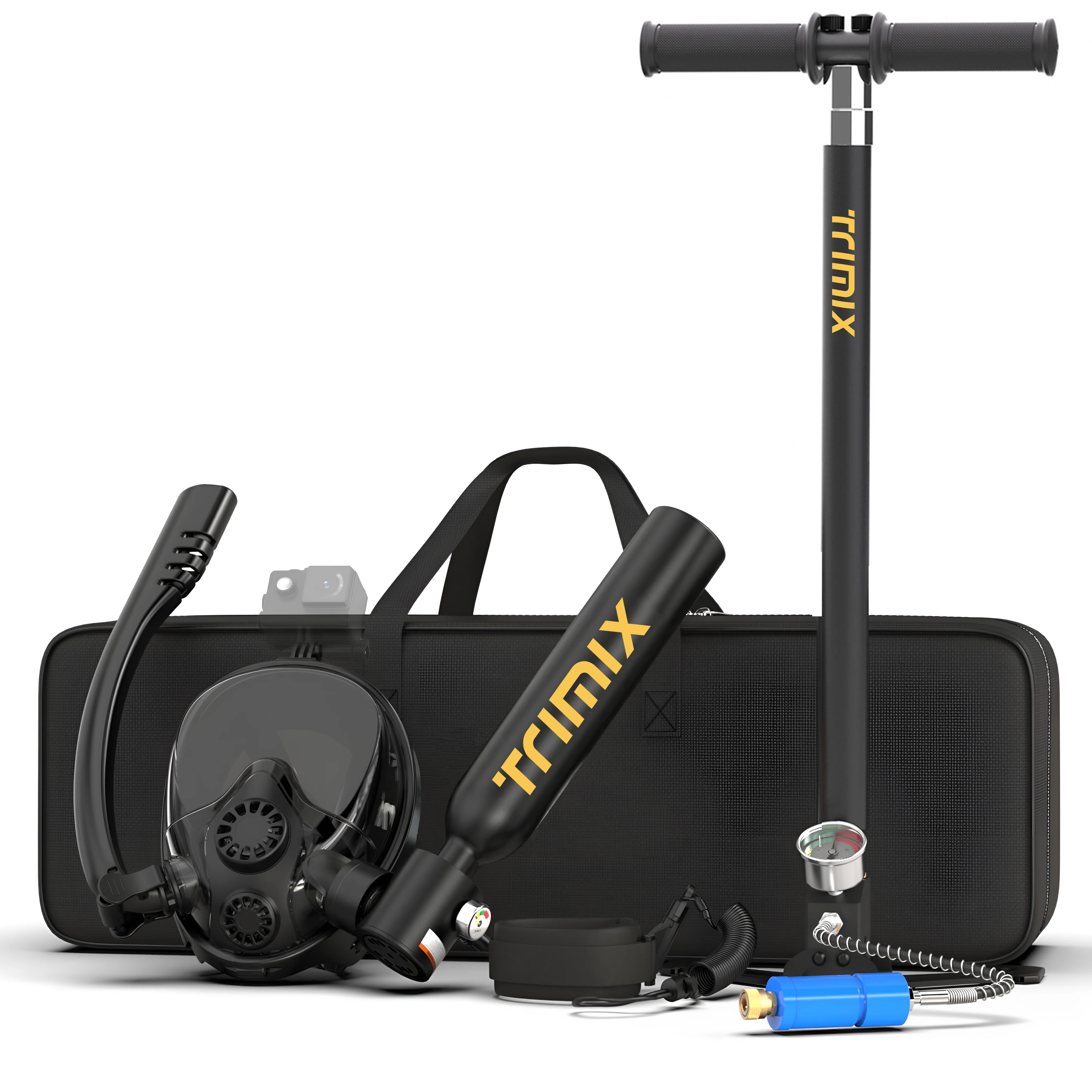 TRIMIX 0.5L Mini Scuba Lung Diving Tank with Snorkeling Mask and 4 Level High Pressure Hand Pump, 10 Minutes Breathe