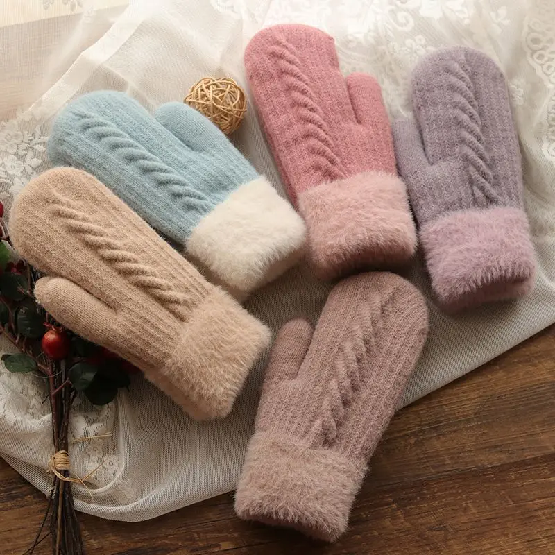 

Женские зимние перчатки Корейская версия милые плюшевые флисовые варежки теплые и холодные студенческие перчатки для верховой езды перчатки без пальцев