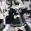 Japanese Style Gothic Y2k Lolita Bow Dress Shorts Set Women Vintage Sweet Long Sleeve Button Shirt Party Dresses Slim Mini Dress 5