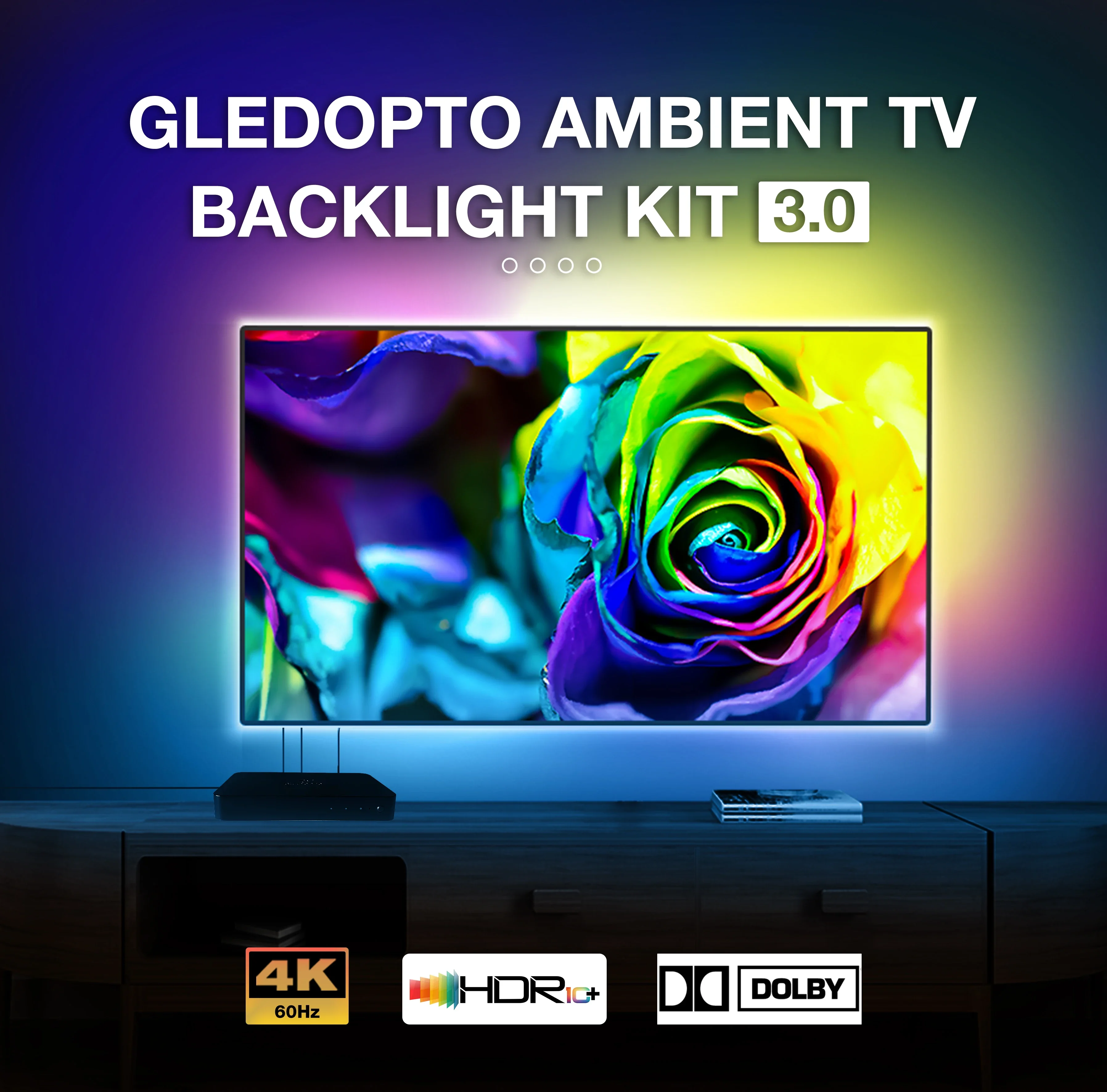 

Gledopto Ambient TV Backlight Kit 3.0 LED Strip RGB IC HDMI-compatible SYNC Box Set Light Support 4K 60Hz 50 55 60 65 inch TV