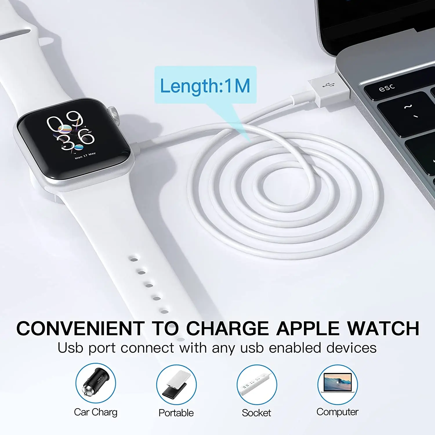 Watch Charger for iWatch Portable Wireless Charging Cable Compatible with Apple Watch Series SE/7/6/5/4/3/2/1