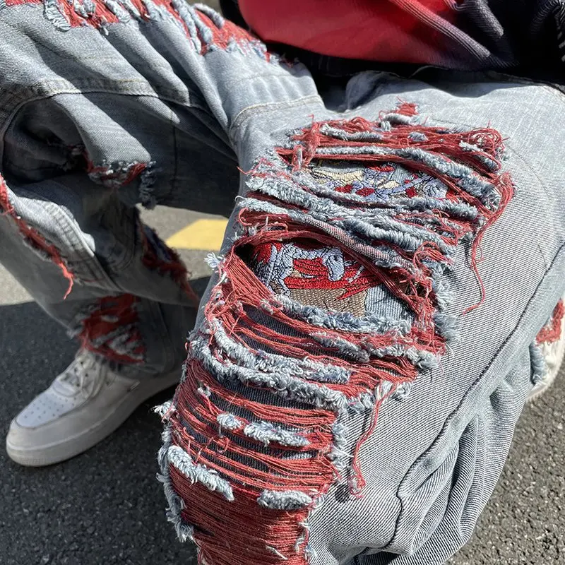 OIMG Y2K Streetwear Baggy Ripped Stacked Jeans Pants Men Clothing Straight Denim Trousers Pantaloni Uomo