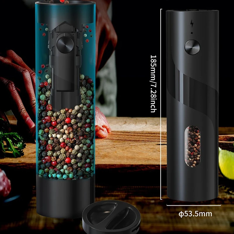 Electric Rechargeable Salt And Pepper Grinder Set Top-Refill Automatic Pepper Mill Grinder With Charging Base