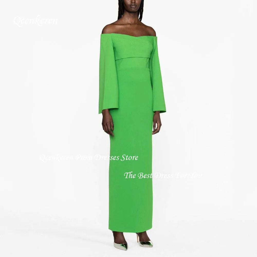 

Qcenkern Green Off the Shoulder Ball Gown Mermaid Crepe Evening Gown Ankle-Length Long Sleeves Party Dubai Gorgeous Gowns
