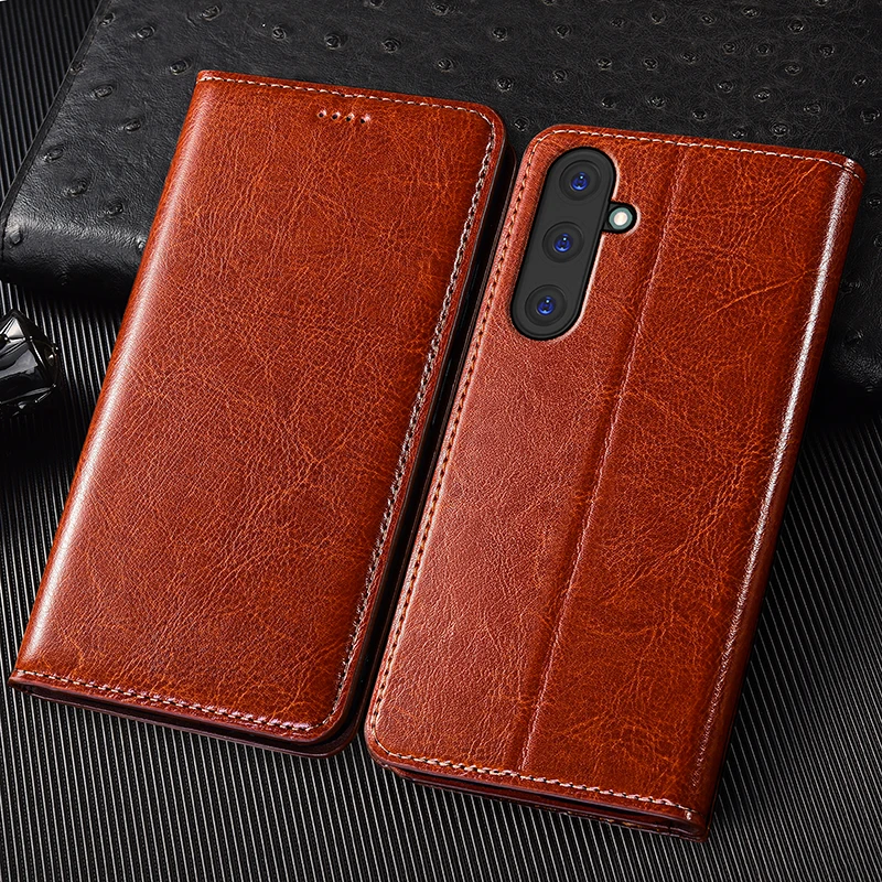 Elegant Crazy Horse Genuine Leather Flip Case - Premium Protective Phone Cover