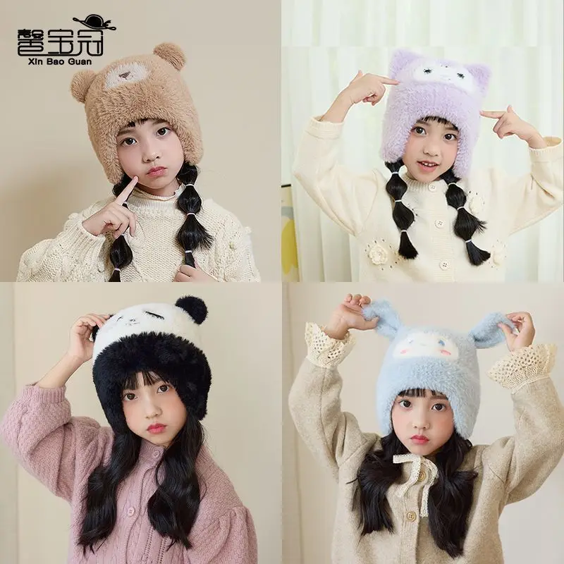 

Autumn Winter Kawaii Sanrio Anime Kuromi Cinnamoroll Children Hats My Melody Cartoon Cute Plush Ear Protection Cap Kids Gifts