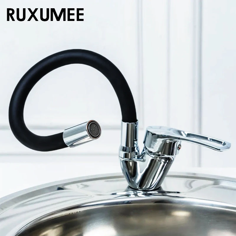 

360Rotating Flexible Kitchen Basin Faucet Single Handle Cold and Hot Water Mixer Tap Polished Chrome Black Torneira Deck Mounted