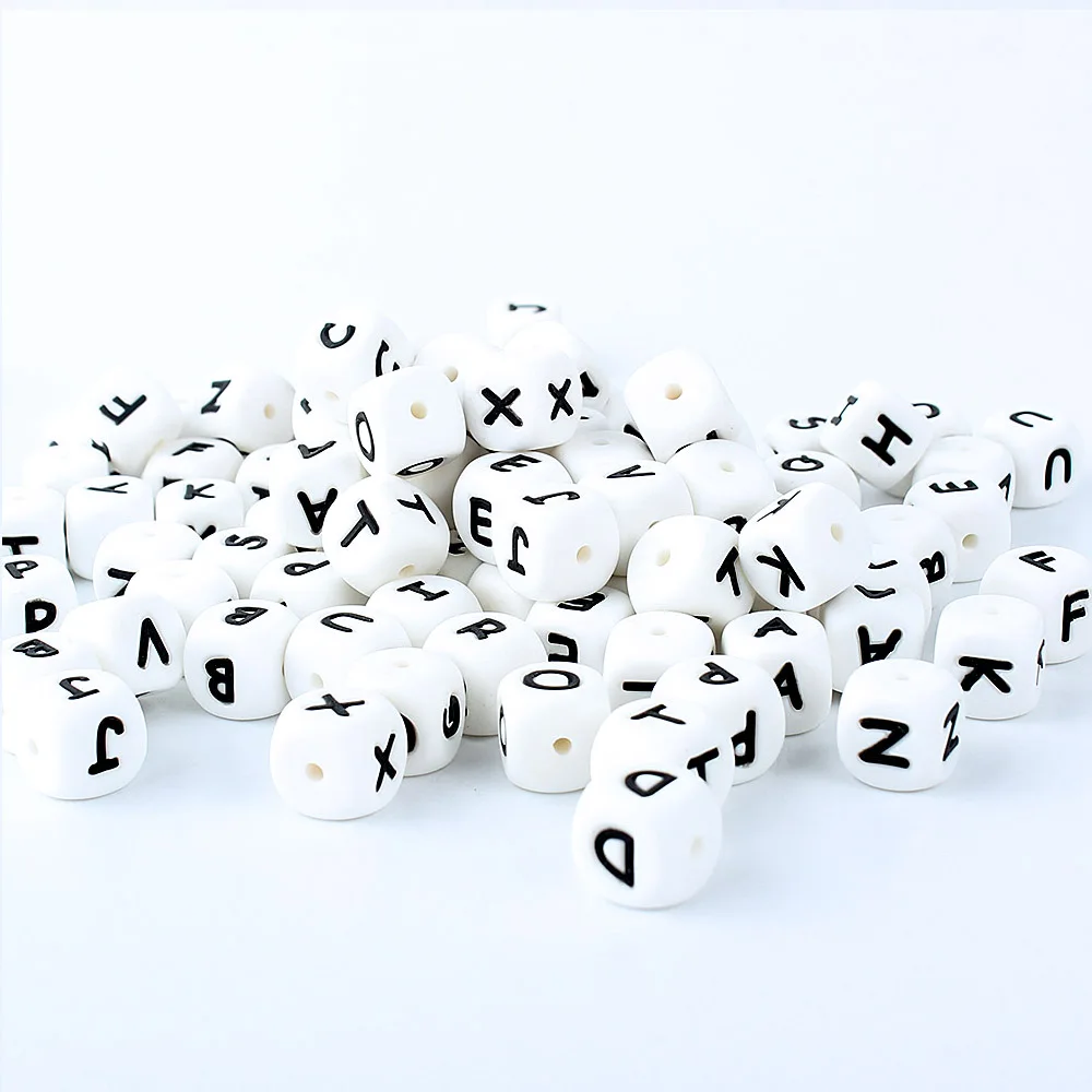 100pcs 12mm Letters Silicone Beads Pacifier Clips Alphabet DIY Personalized Name Chain Jewelry Accessories Making Food Grade