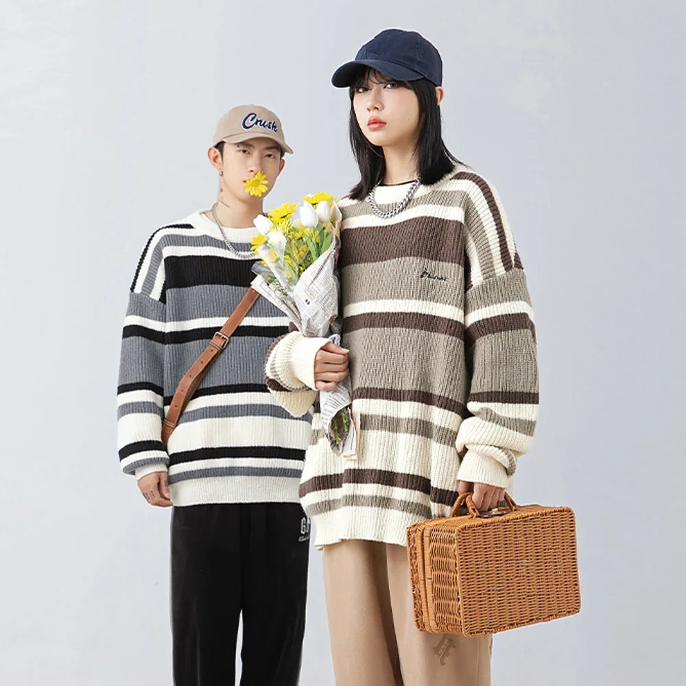 Men's Embroidery Knitted Sweater Pullover Striped Couple Women Winter Korean Fall Clothes 2023 Cold Blouse Tops Sweatshirts