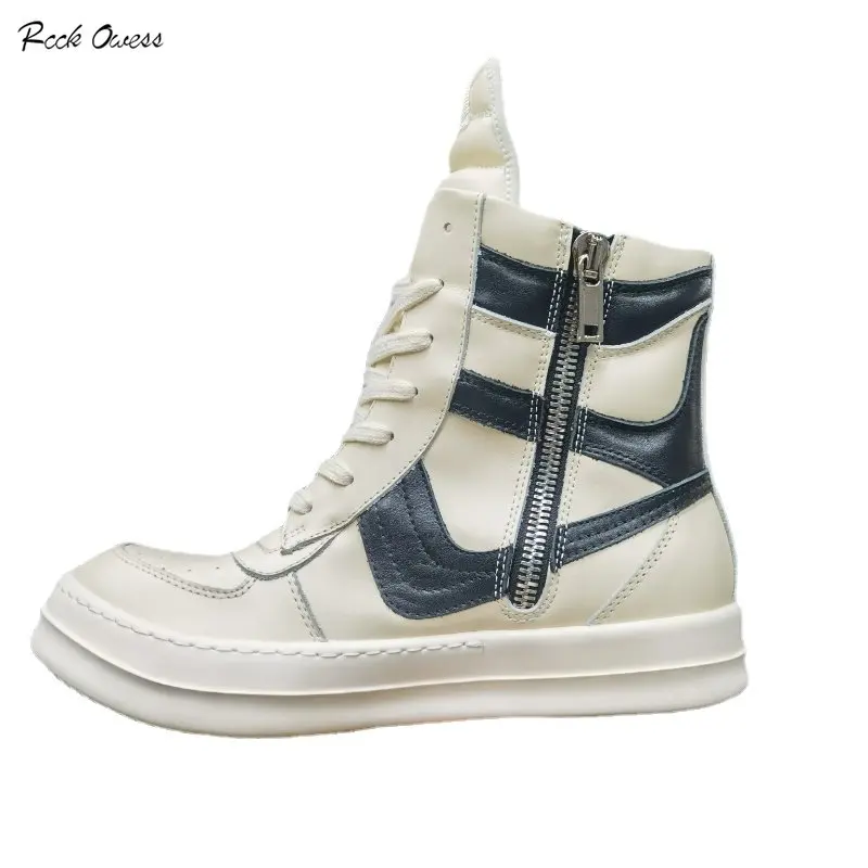 

Rick shoelaces inverted triangle high top Owens shoes male leather white new thick soles big tongue high street board shoes