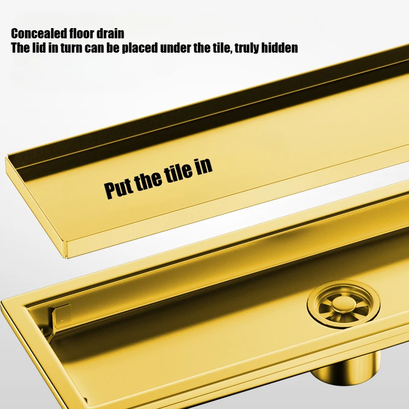 Floor Drain 20/30/40/50cm Stainless Steel Bathroom Shower gutters Gold Black Invisible Tile Floor Drains floor drain,shower drain