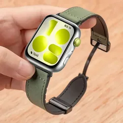 Elegant Leather & Silicone Magnetic Buckle Wristband for Huawei Watch Fit 4 - 5 (Green)