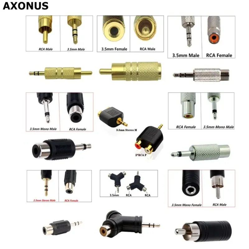 Placcato Oro Dc3.5Mm Mono Stereo Maschio Femmina A Rca Maschio Femmina Convertitore Audio Av Da 3.5Mm A Doppio Adattatore Femmina Lotus