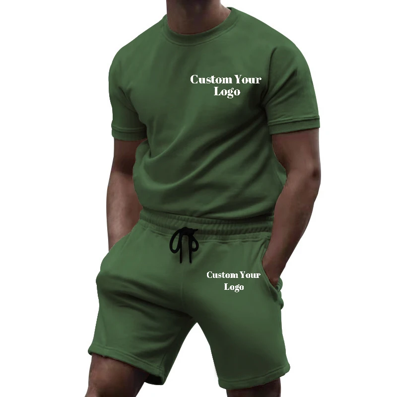 Customizable Summer Solid Colour Men's Short Sleeve Sports Casual Round Neck Suit Multicoloured Fashion Suit