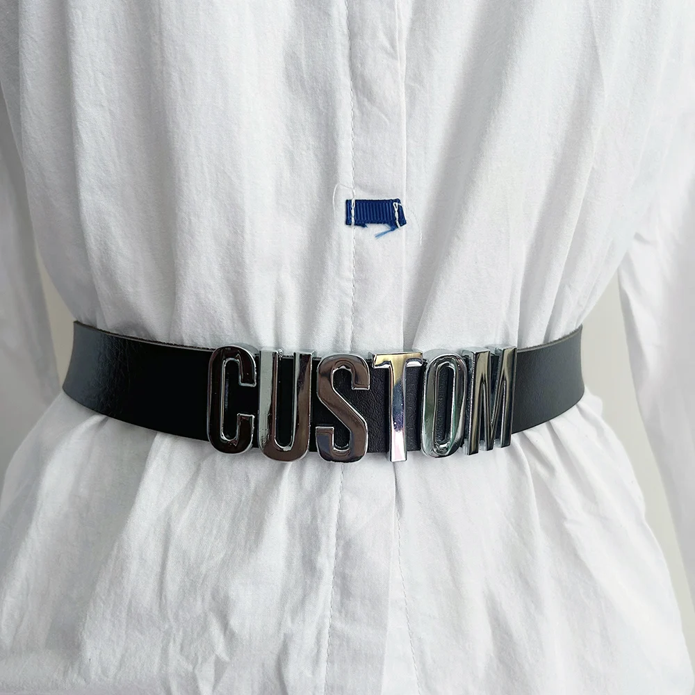 Women Pu Leather Big Letter Belt Fashion Punk Buckled Custom Word