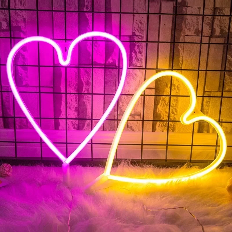 Luce Al Neon A Forma Di Cuore Rosa YIVIYAR - Lampada Da Parete USB/Batterie Per Cameretta E San Valentino - 6
