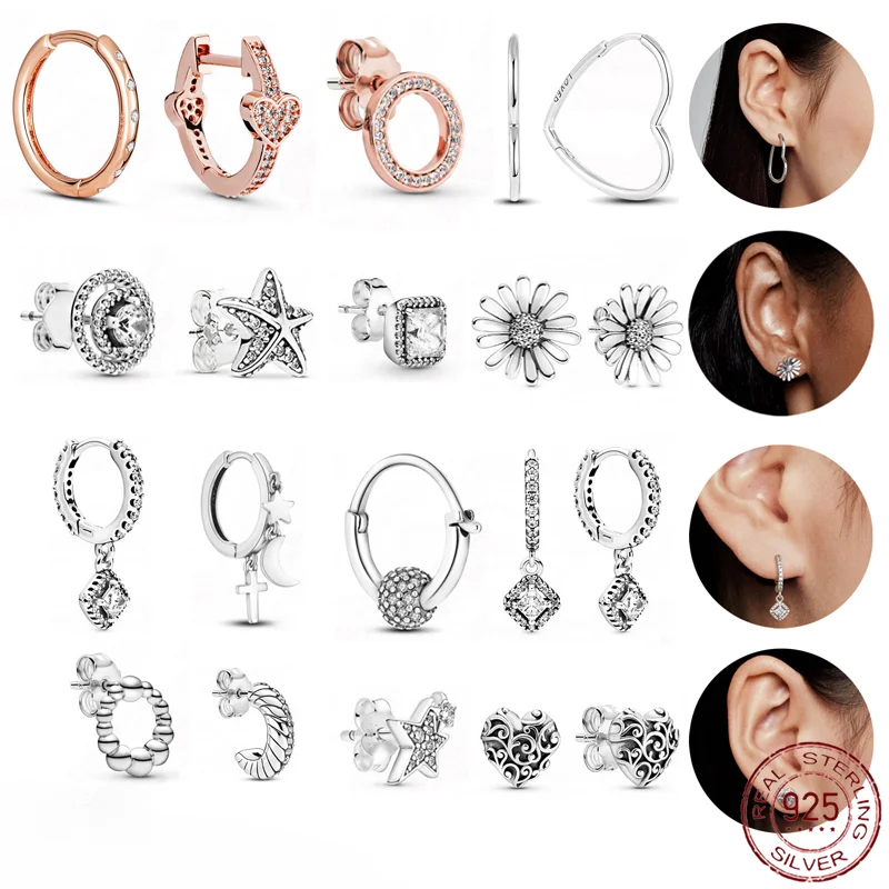 925 Sterling Silver Earrings Asymmetrical Heart Circular Hoop Hoop Earrings for Women Fashion Silver Earring Jewelry Gift