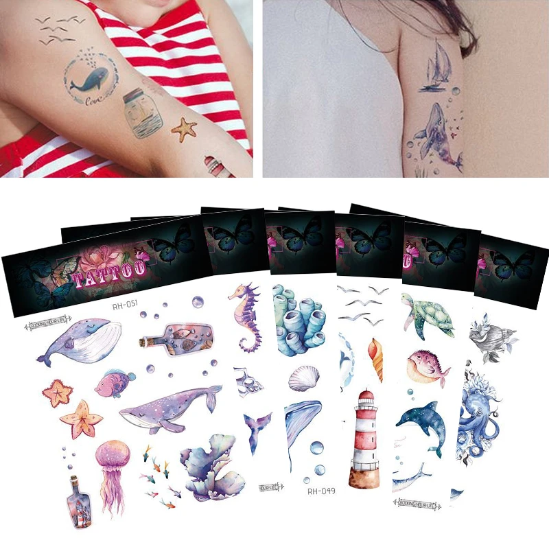 Whale Shark Sea Animals Temporary Tattoos Waterproof Women Kid Fake Tattoo  Body Art Arm Tattoo Stickers For Femme Girls - Temporary Tattoos -  AliExpress
