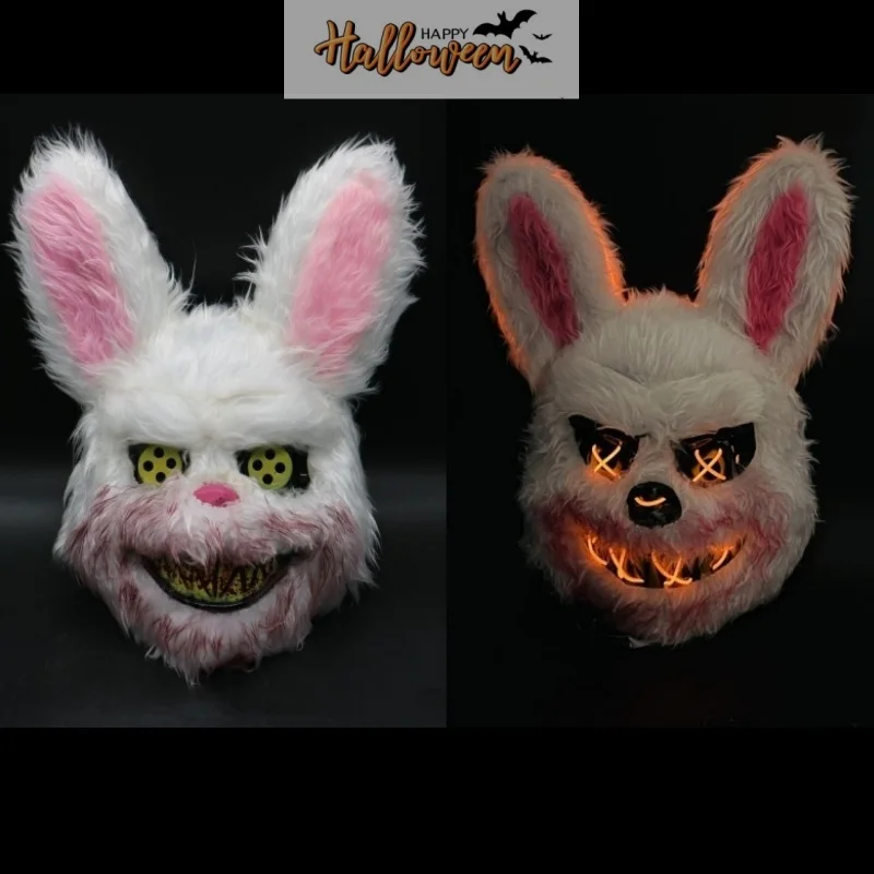 Leuchtende Tier-Gesichtsmaske – Gruseliger Hase, PVC, Verstellbar, Für Halloween & Cosplay (ca. 32x28 Cm)