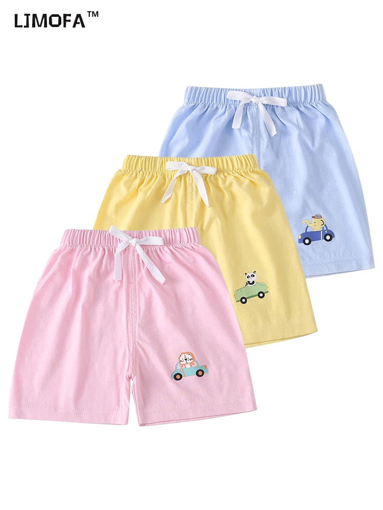 LJMOFA 2-7T Boy Kids Summer Breathable Shorts for Girl Cotton Cute Pattern Elastic Waist Slacks Pants Children Sleep Shorts D319