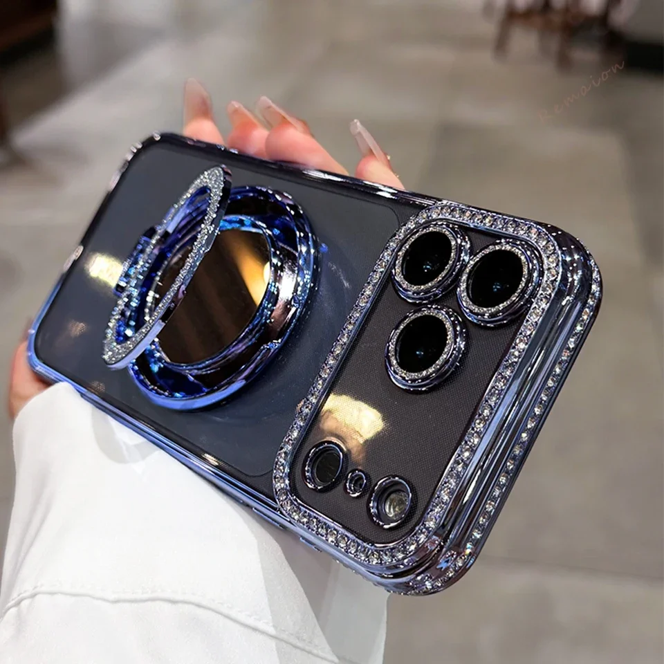Diamond Mirror Magnetic Glitter Transparent Phone Case with Magsafe Compatibility