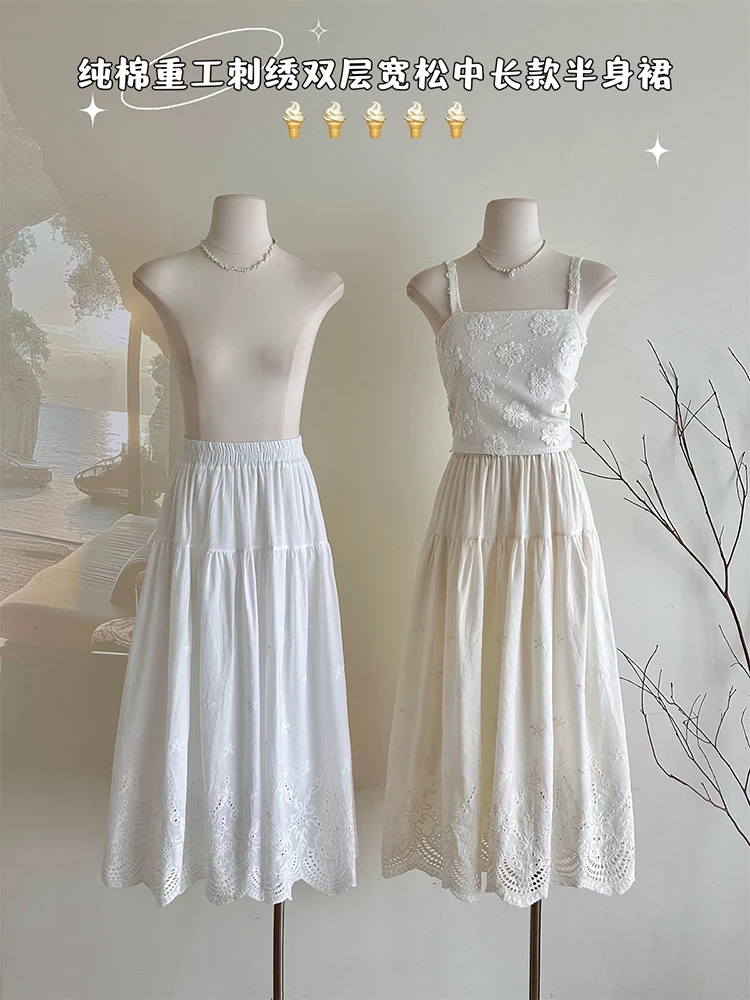 

Женская кружевная юбка с цветочной вышивкой, винтажная Длинная пляжная юбка с высокой талией в стиле бохо, весна-лето