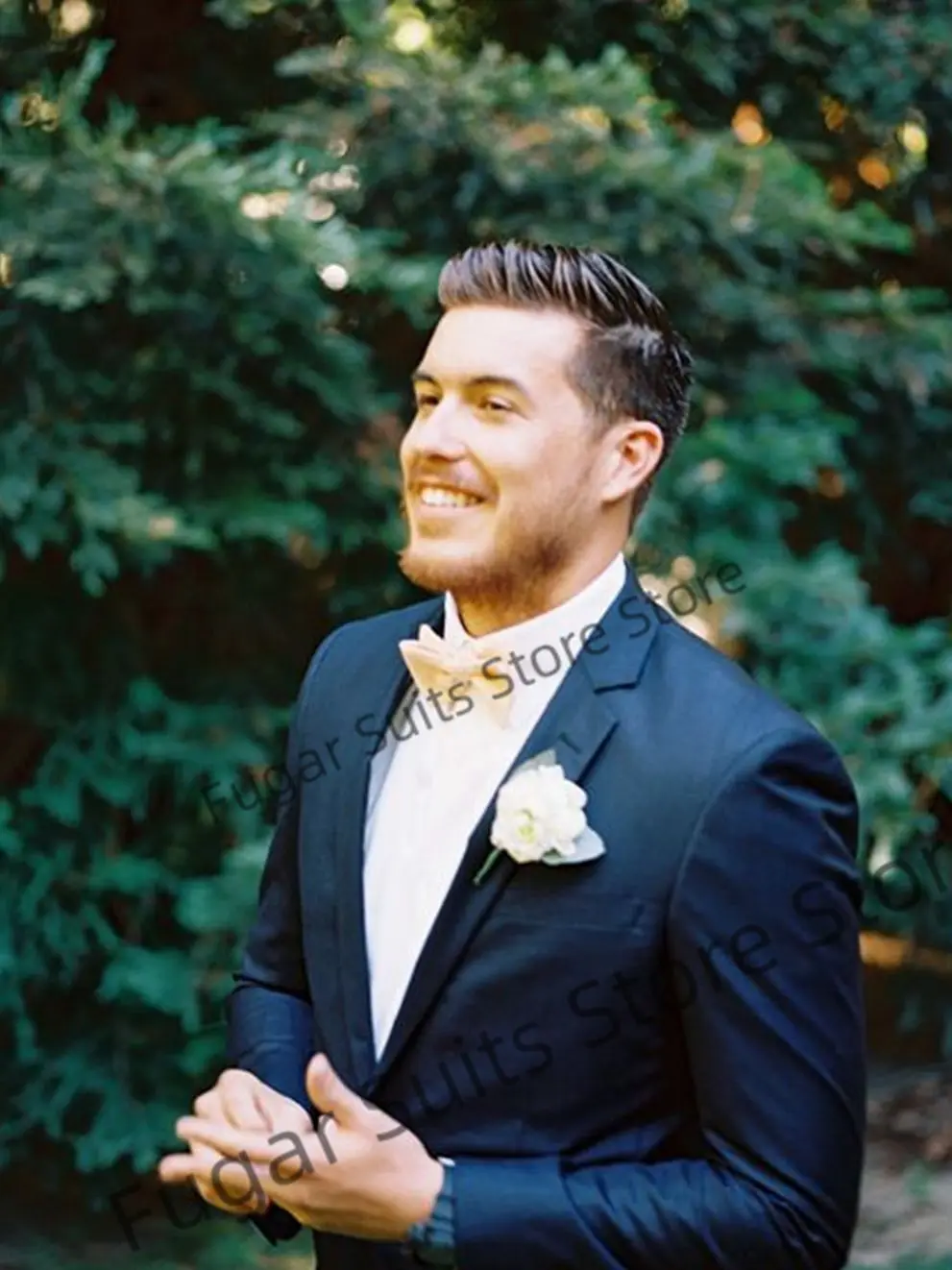 Luxuly Navy Blue Wedding Suits For Men Business  Notched Lapel Groom Tuxedos 2 Pieces Sets Slim Fit Male Blazer Custume Homme