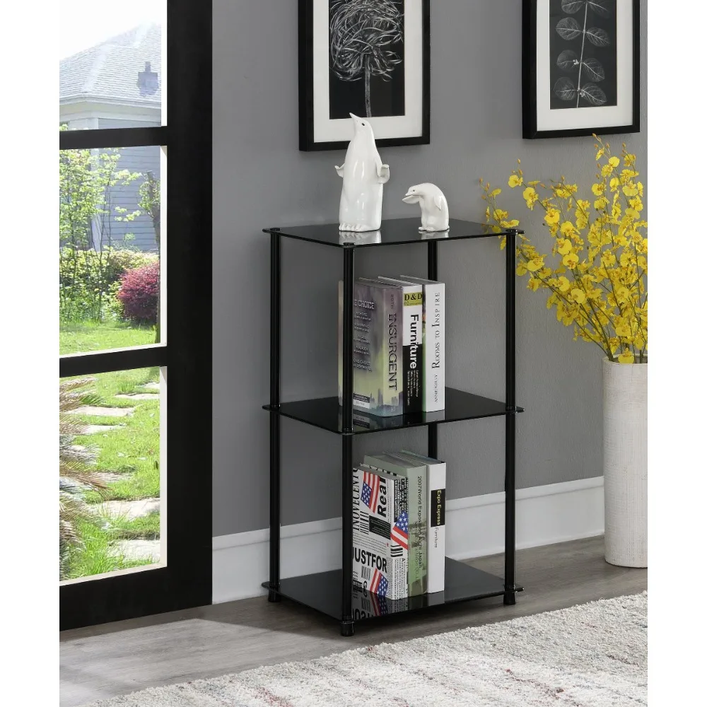 

Designs2Go Classic Glass Tall 3 Tier End Table, Black Glass