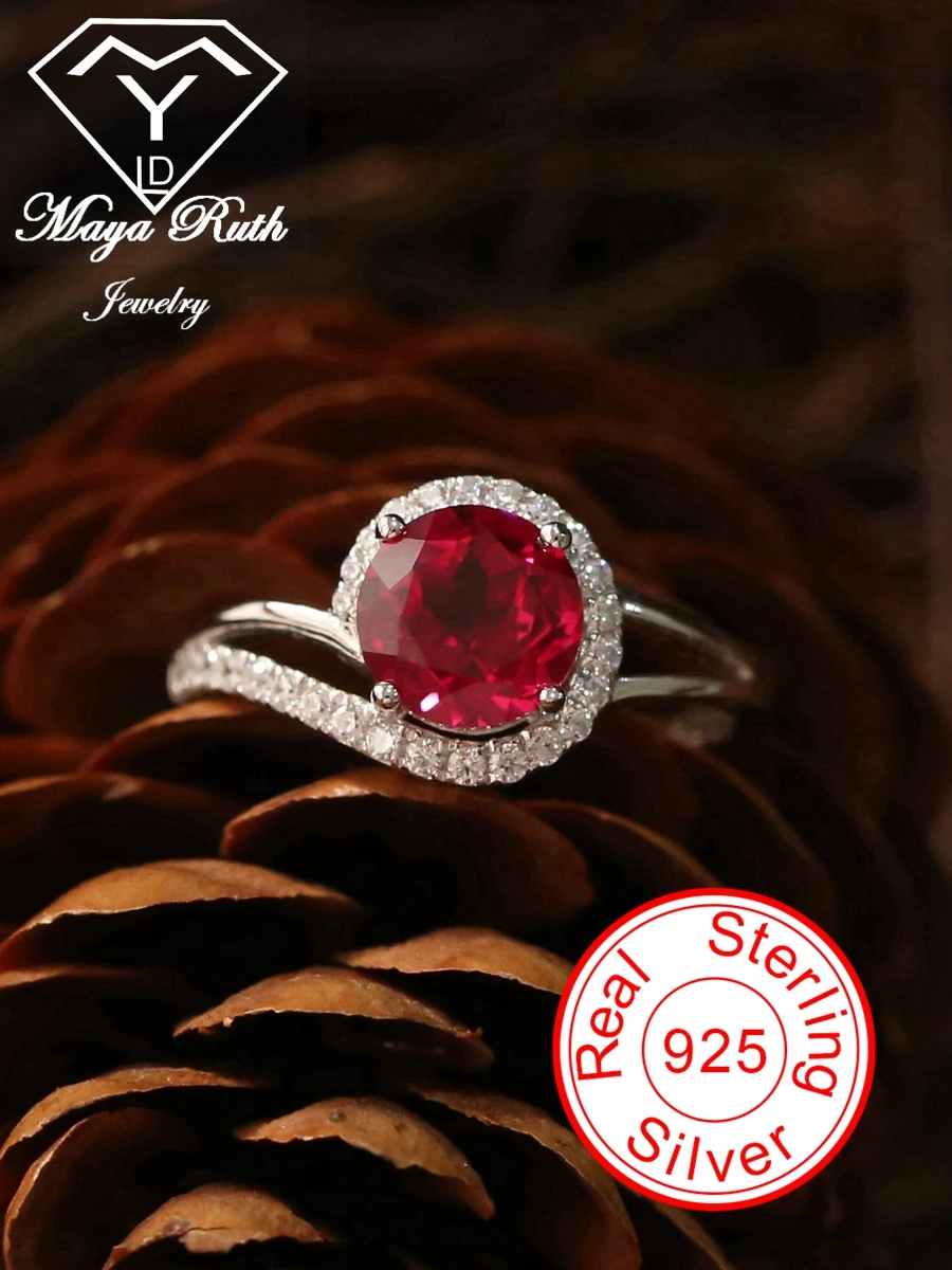 

Lab Created Ruby Cute Dating Ring For Women Red Real 925 Sterling Silver White Gold Plated Anniversary Gifts Female Round Shape