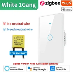 WiFi and Bluetooth Smart Wall Switch with Touch Sensor - Compatible with Voice Assistants (Zigbee White 1Gang)