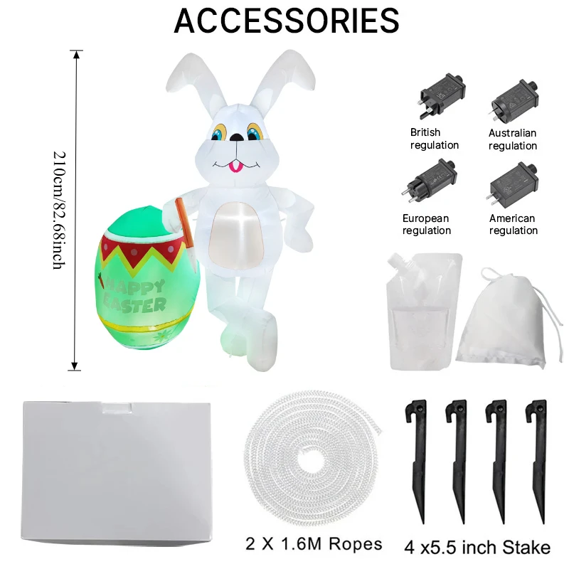 Happy Easter Inflatable Toys 2.1M/6.8FT Rabbit Sit on Mushroom Decor Built-in LED Light Model Outdoor Garden Party Ornament