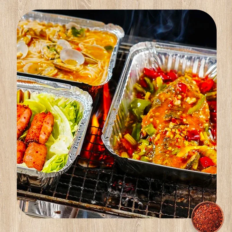 Rectangular Tin Foil Tray Disposable Aluminum Foil Tin Tray Aluminum Takeaway Box for Packaging, Baking Roasting