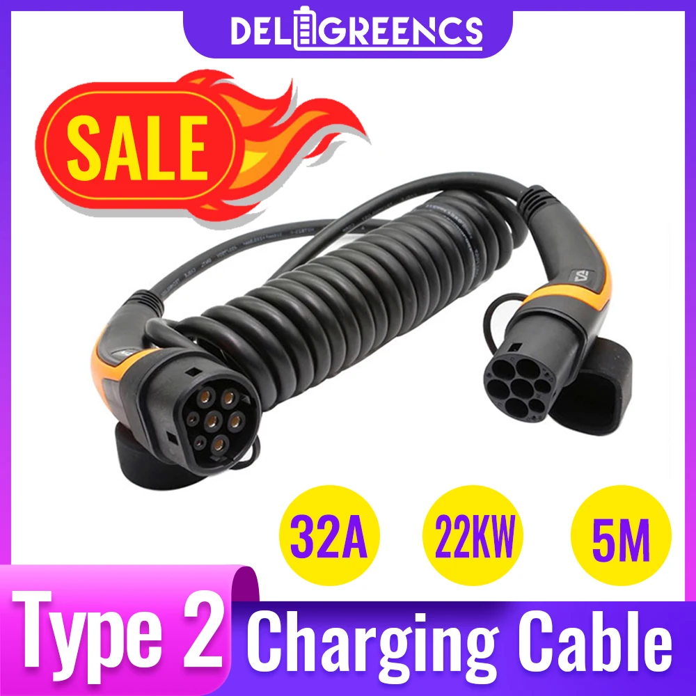 

EV Charger Type 2 32A Type 2 to Type 2 EV Charging Cable With 5M Spiral Cable Mennekes Type 2 for Electric Vehicle Car EVSE 22KW