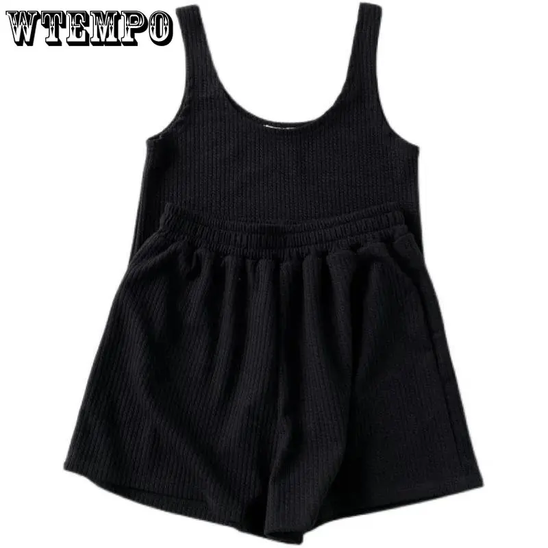 WTEMPO Sleeveless Classic Women's Matching Set Casual Summer Top and Shorts Set for Women Tracksuit Two-piece Suit Female Sports
