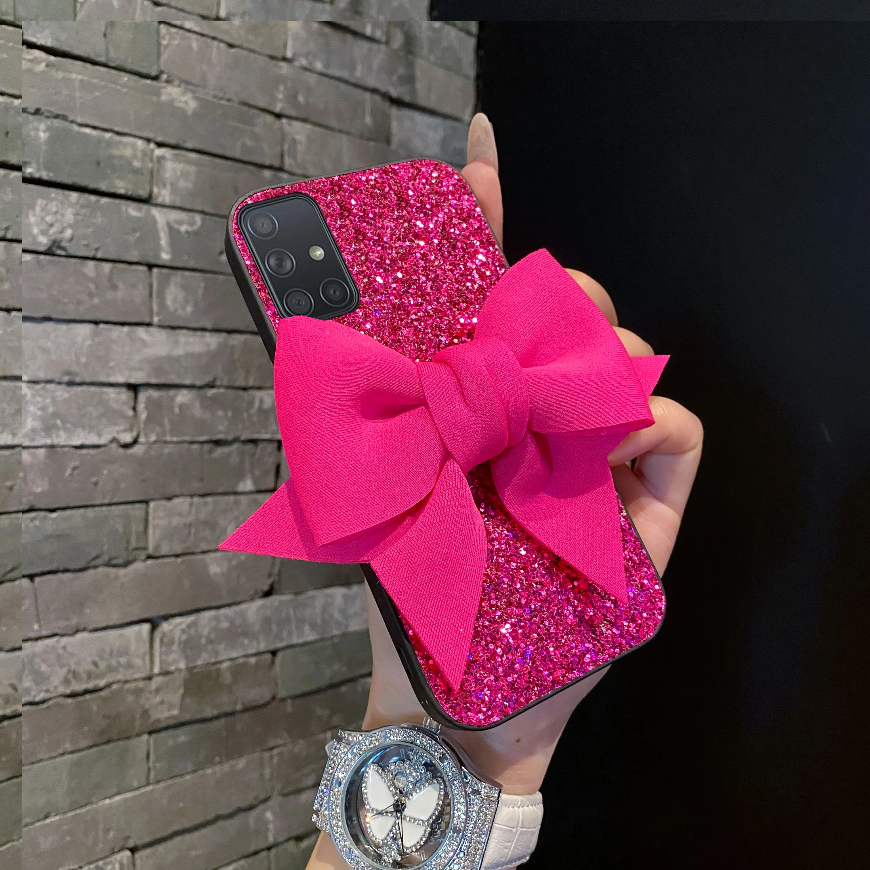 Luxury Rhinestone Bowknot Glitter Leather Fashion Phone Case - Cute Soft Cover