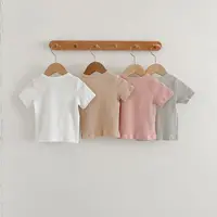 Summer Newborn Infant Baby Boy Girls Fallow Solid Color T-Shirt Round Neck Muslin Candy Color Kids Fashion Baby Clothing 2